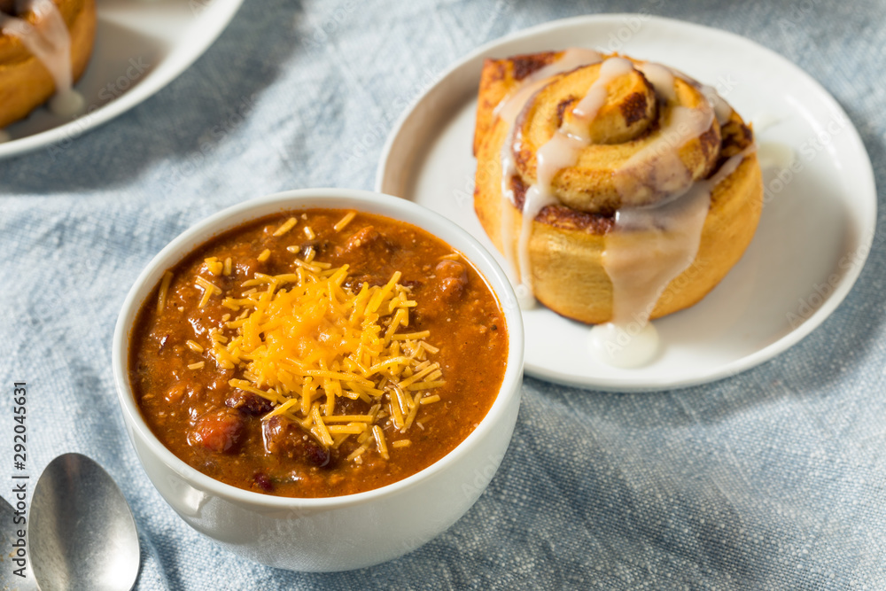 Homemade Chili Soup and Cinnamon Roll Homemade Chili Soup and Cinnamon Roll