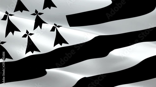 Brittany waving flag. National 3d Breton flag waving. Sign of Brittany seamless loop animation.Breton flag HD resolution Background. Brittany flag Closeup 1080p Full HD video for Bretons presentation photo