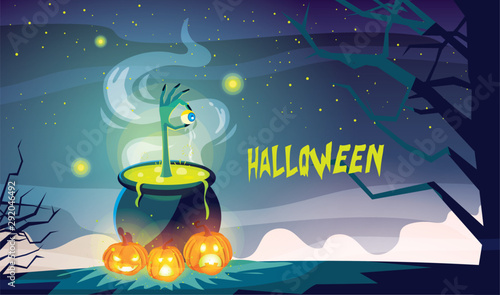 cauldron bubbly of witch on white background