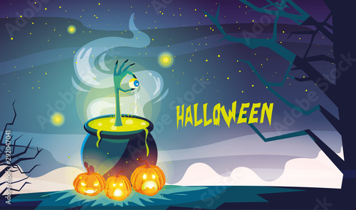 cauldron bubbly of witch on white background