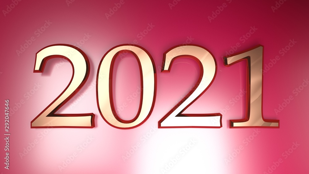 2021 copper write on metallic red background - 3D rendering illustration 2021 copper write on metallic red background - 3D rendering illustration