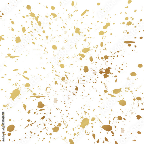 Great vector gold texture with art effect. Abstract golden ink spots, splashes, blots and smudges on white background.