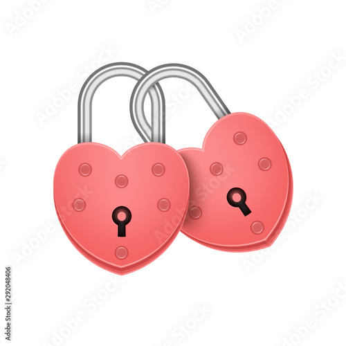 Red heart locks with keyholes chained together as symbol of forever love, Vector EPS 10 format