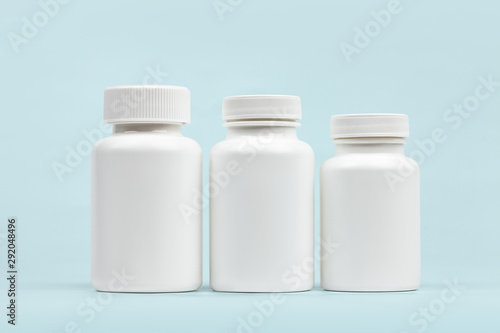 Set of blank dietary supplement bottles