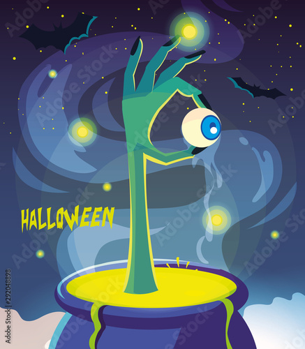 cauldron bubbly of witch on white background