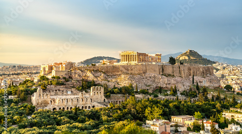 View of the Acropolis of Athens in Greece photo