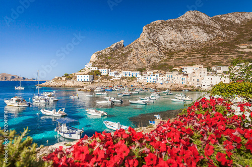 View of the village of Levanzo overlooking the small harbor, Egadi Islands, Italy photo