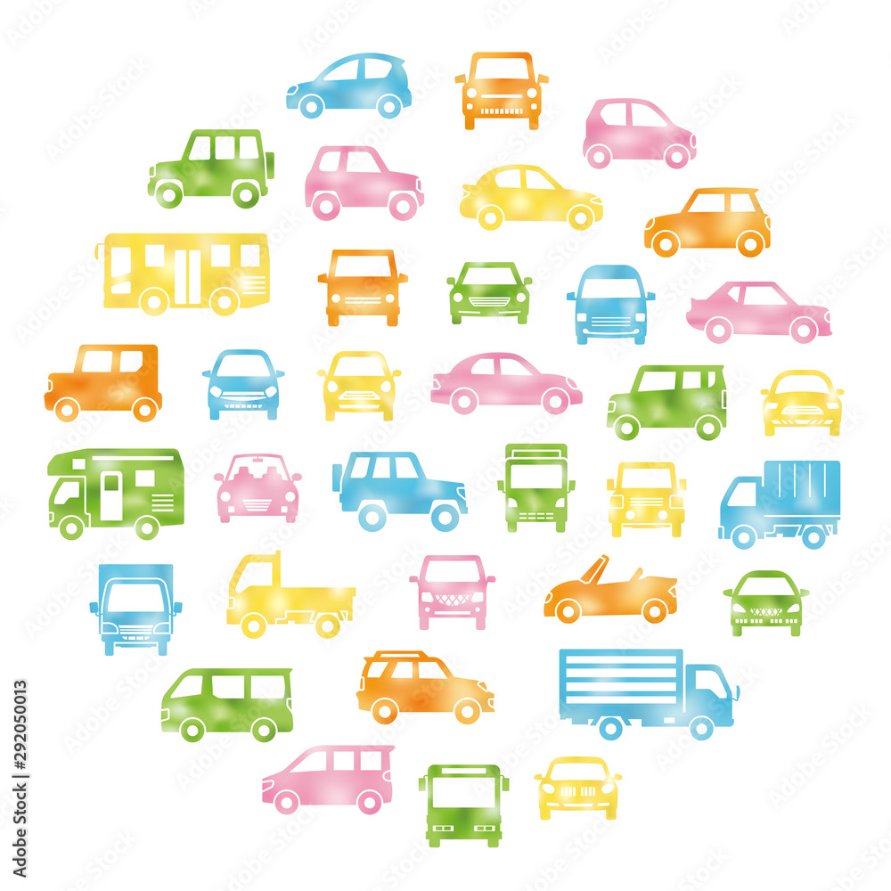 色々な車のサークル状アイコンギャラリー 水彩風シルエット Stock Vektorgrafik Adobe Stock
