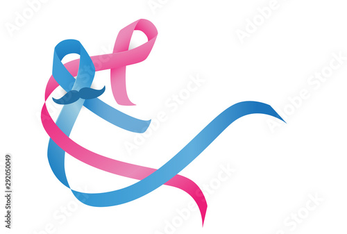 Breast and prostate cancer awareness ribbons. Pink and blue ribbon isolated on white background.