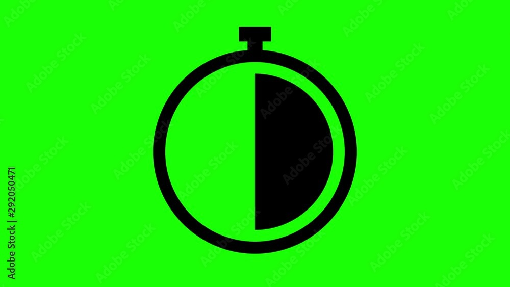 Flat design analog stopwatch icon on green screen.Time transition on the chronometer represented in black color. Empty to full. Timer sign on chroma key background. Clock symbol animation in 4k