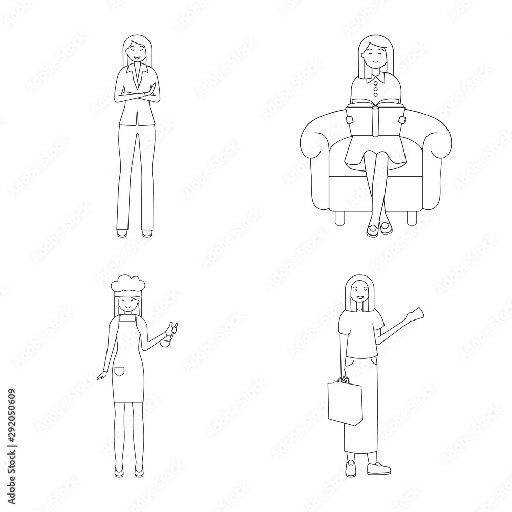 Isolated object of posture and mood logo. Set of posture and female stock symbol for web. Isolated object of posture and mood logo. Set of posture and female stock symbol for web.
