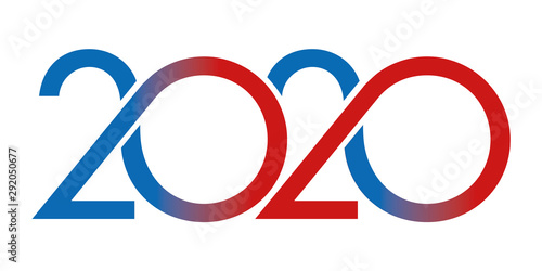 Carte de vœux au graphisme original pour présenter l’année 2020. Elle montre une succession de courbes de couleur rouge et bleue sur un fond blanc.