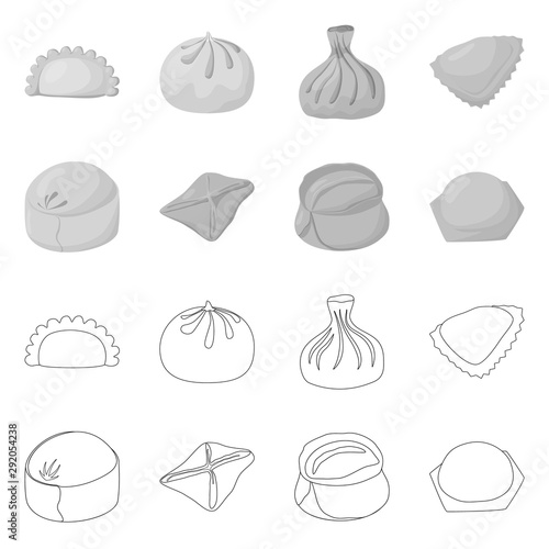 Isolated object of products and cooking sign. Collection of products and appetizer stock vector illustration.