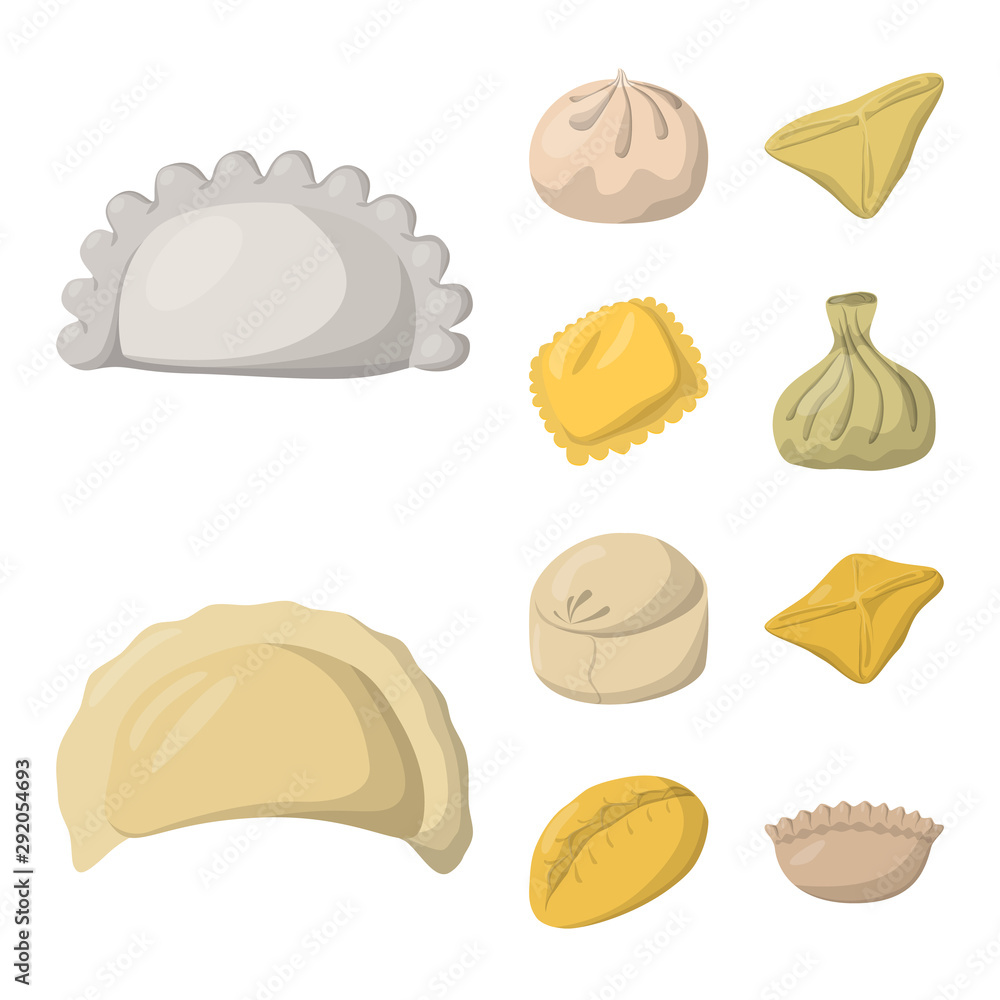 Vector design of dumplings and food sign. Set of dumplings and stuffed vector icon for stock.