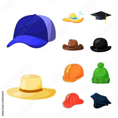 Vector illustration of headgear and napper icon. Collection of headgear and helmet vector icon for stock.
