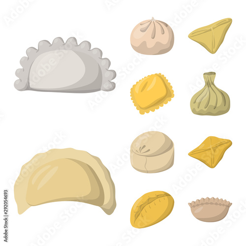 Vector design of dumplings and food sign. Set of dumplings and stuffed vector icon for stock.