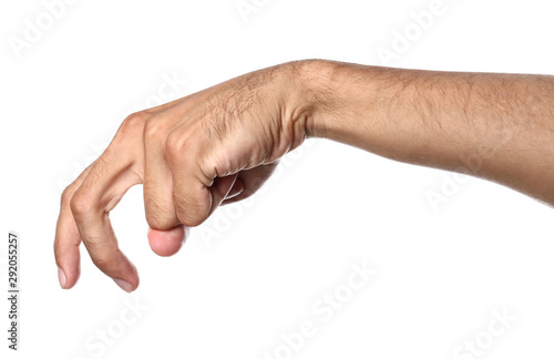 Gesturing male hand on white background © Pixel-Shot