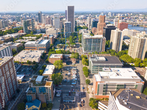 Dowtown Portland skyscrapers aerial urban landscape views