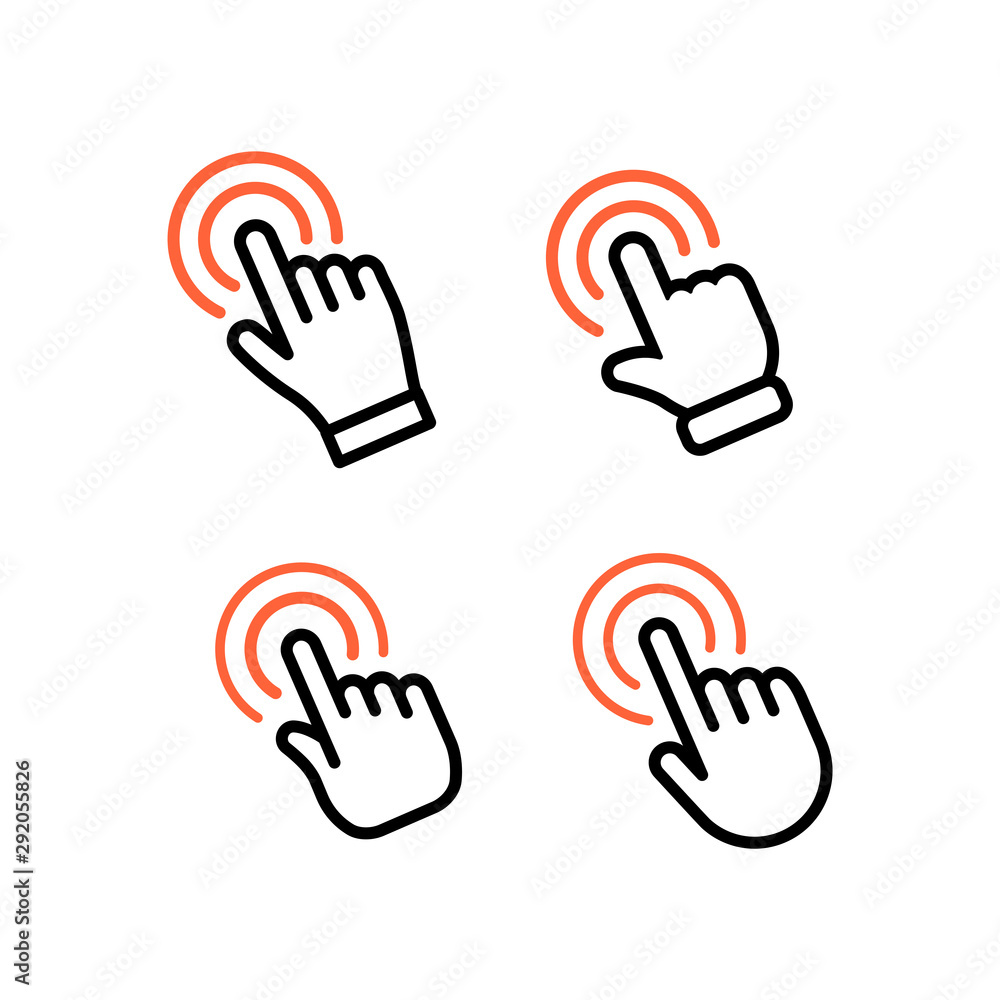 Hand click icon. Clicking pointer. Isolated vector. Hand click icon. Clicking pointer. Isolated vector.