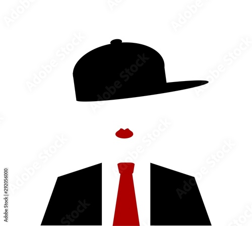 woman with baseball cap sideways and red tie