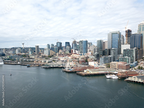 Seattle, Washington downtown waterfront drone landscape views