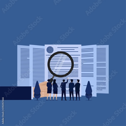 Business flat vector concept team review the contract for sure.