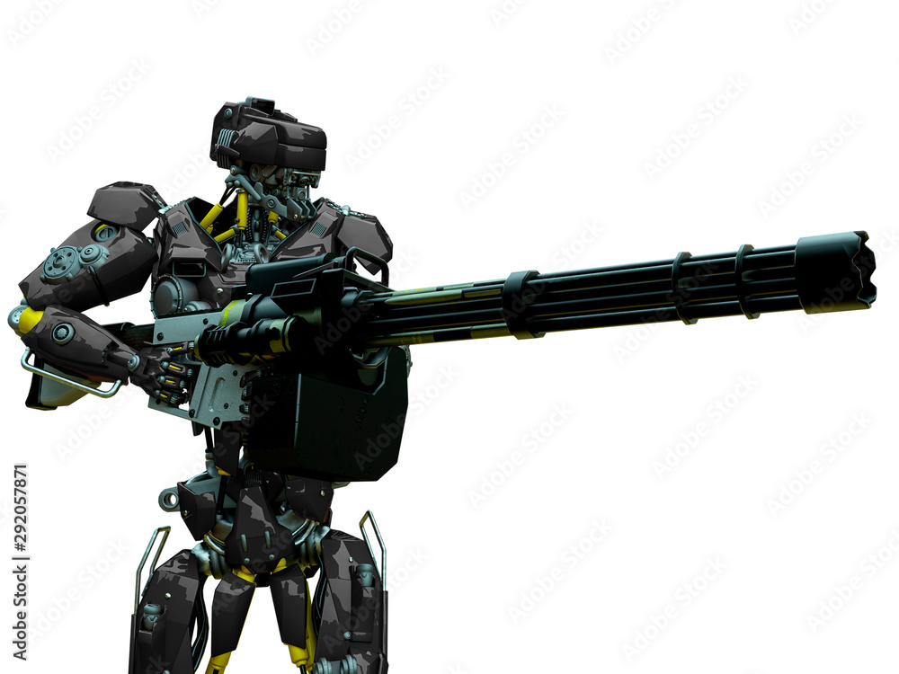 mechanical soldier holding a machine gun mechanical soldier holding a machine gun