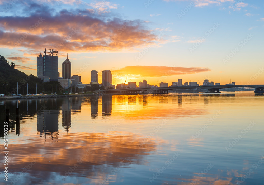 City of Perth Cityscape showing reflections in the swan river