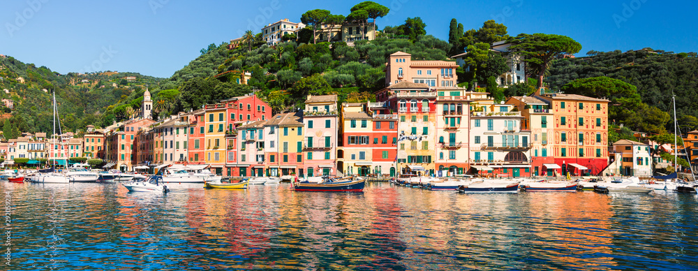 Port of Portofino in Italy is a beautiful fishing village located on the Italian riviera coastline