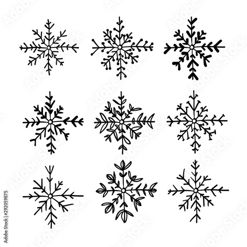 snowflakes illustration with handdrawn doodle style collection