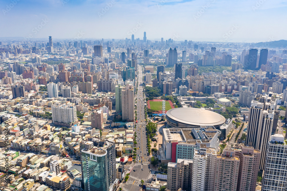 aerial view of Kaohsiung Arena and cityscapes. Taiwan