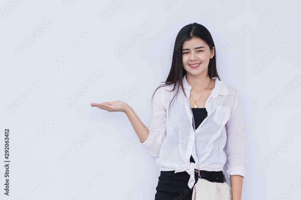 Asia woman posing with happy on white isolated background. Asia woman posing with happy on white isolated background.
