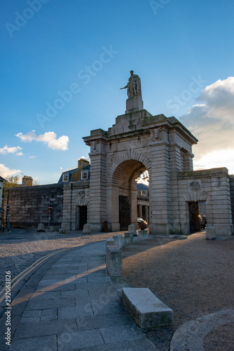 Grand entrance to Royal William Yard in Plymouth, UK. It was once the Royal Navy's victualling yard.