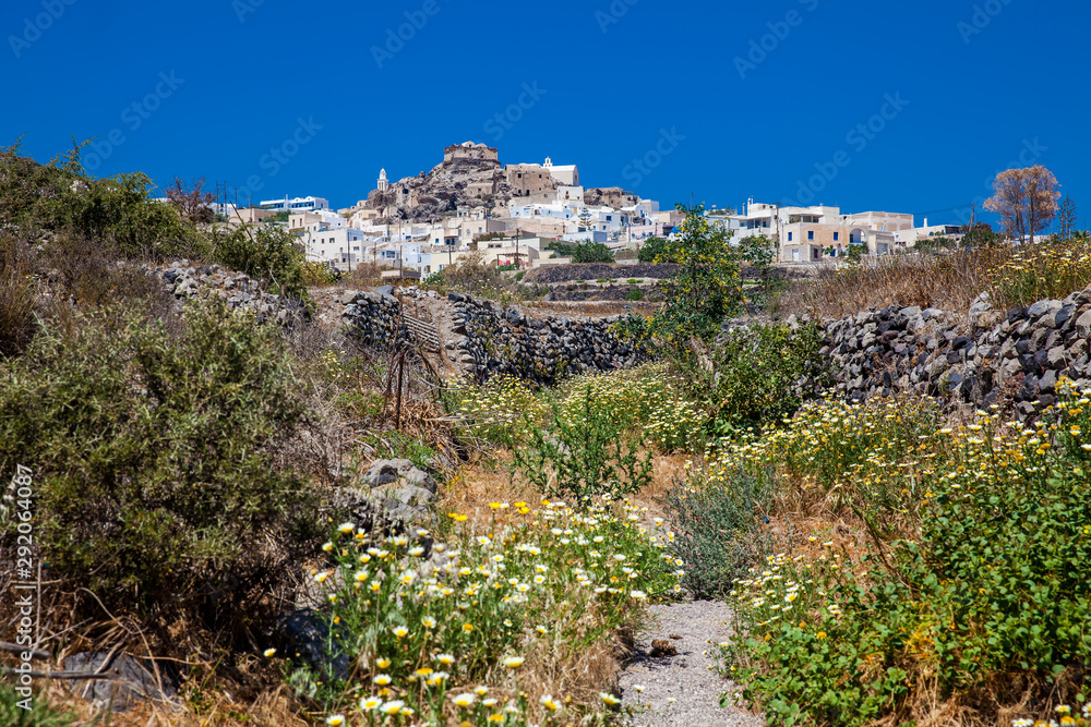 Walking path number 12 to Akrotiri village in Santorini Island in a beautiful early spring day