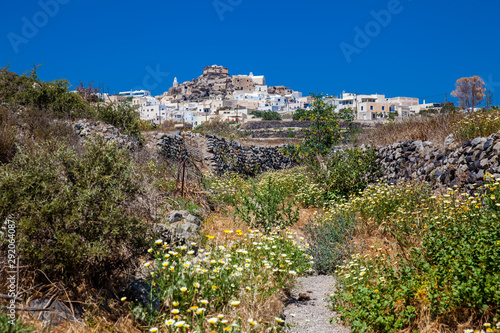 Walking path number 12 to Akrotiri village in Santorini Island in a beautiful early spring day