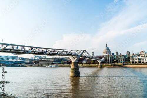St Pauls Cathedral and the Millennium Bridge at sunset landscape