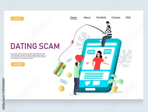 Dating scam vector website landing page design template