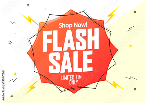 Flash Sale, banner design template, extra promotion, fast offer, discount tag, app icon, vector illustration