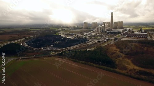 4K Aerial Shot Over Ratcliffe on Soar coal burning power station, pollution smoke fume United Kingdom, Nottingham photo