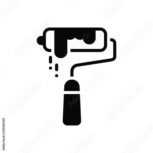Black solid icon for paint roller