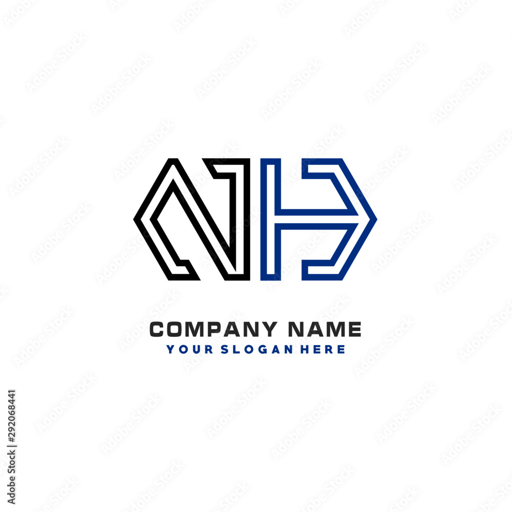 initials NH logo template vector. modern abstract initials logo shaped lines, initials NH logo template vector. modern abstract initials logo shaped lines,