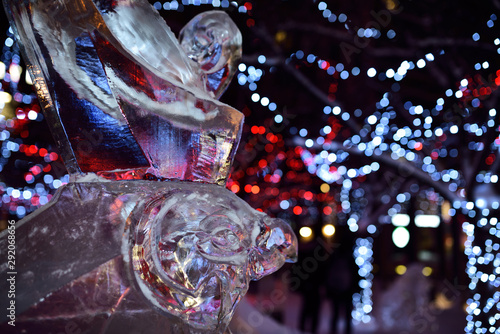 Photography Falcon Horus Egyptian god ice sculpture with purple lights at Yorkville Village