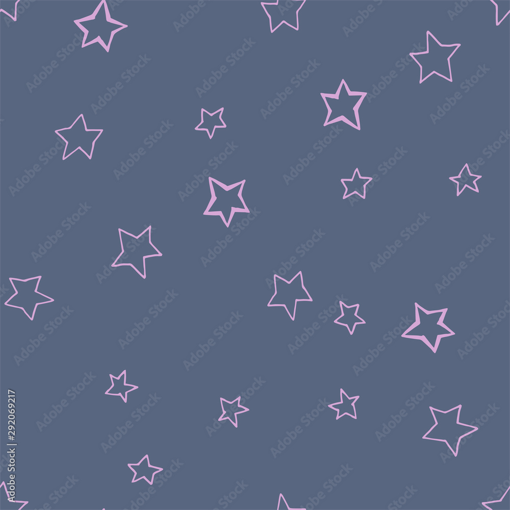 Cute seamless pattern with scattered stars. Repeated girly print. Blue, pink, white colors. Vector illustration. Cute seamless pattern with scattered stars. Repeated girly print. Blue, pink, white colors. Vector illustration.
