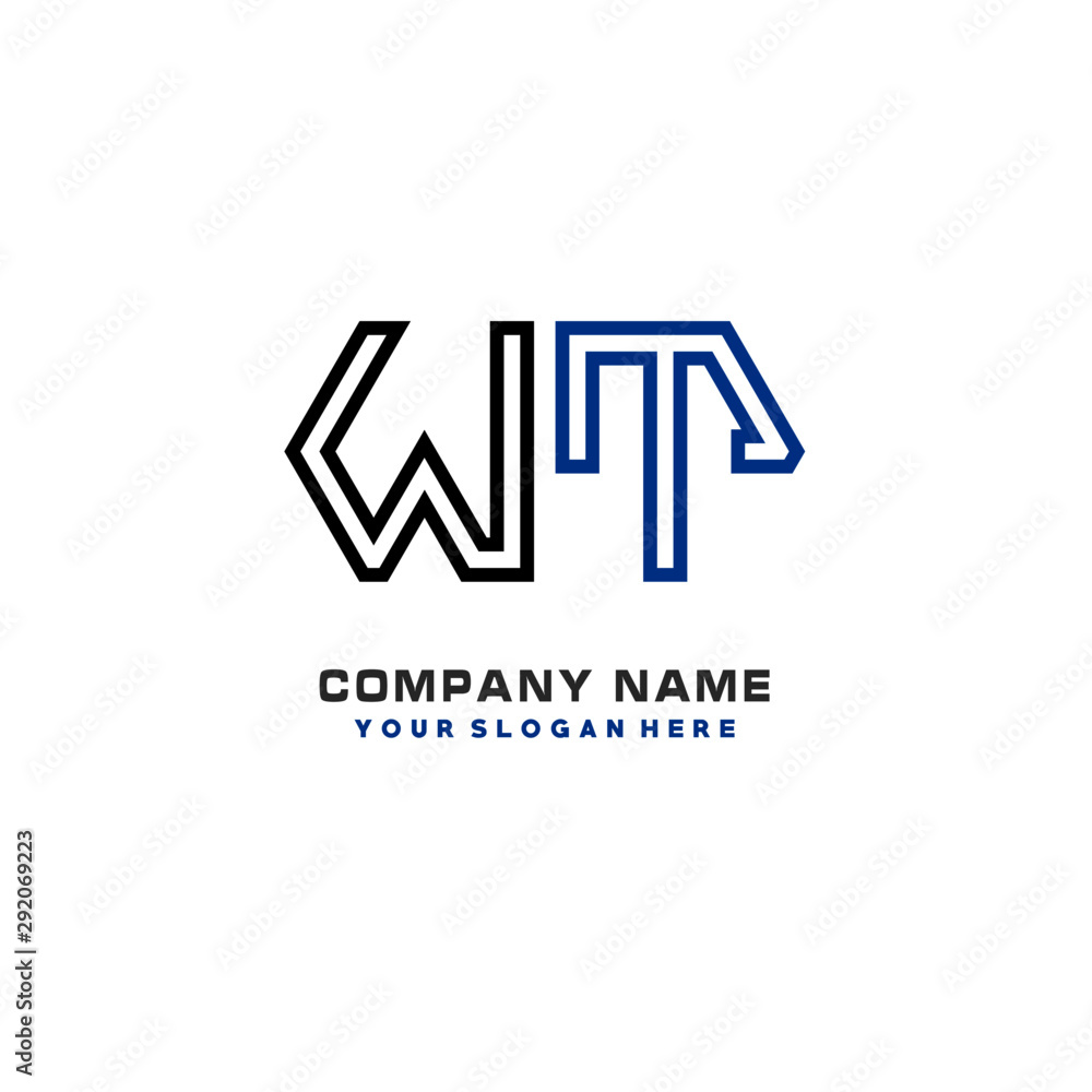 initials WT logo template vector. modern abstract initials logo shaped lines,