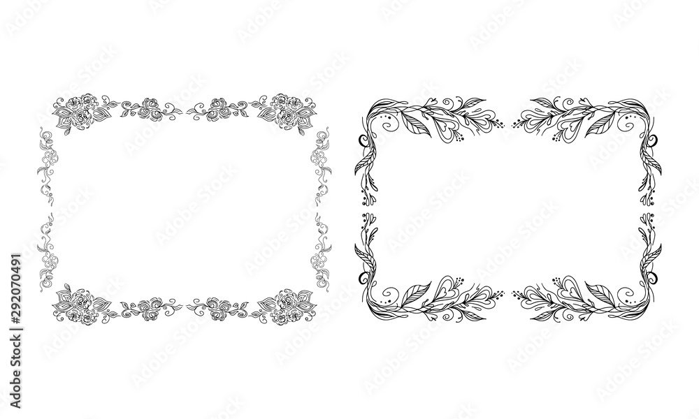 Tropical hand-drawn floral rectangular shaped frames. Outline set. Jungle illustration. Floral set. Vector isolated collection. Natural spring wedding card. Summer tropical leaf. Botanical frames Tropical hand-drawn floral rectangular shaped frames. Outline set. Jungle illustration. Floral set. Vector isolated collection. Natural spring wedding card. Summer tropical leaf. Botanical frames