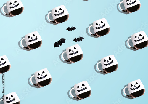 Collection of Halloween mugs overhead view flat lay