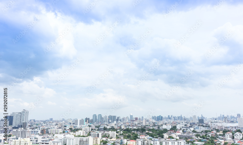 Bangkok, THAILAND, 4 August 2018: Bangkok cityscape, buildings against vast blue sky background. Bangkok, THAILAND, 4 August 2018: Bangkok cityscape, buildings against vast blue sky background.