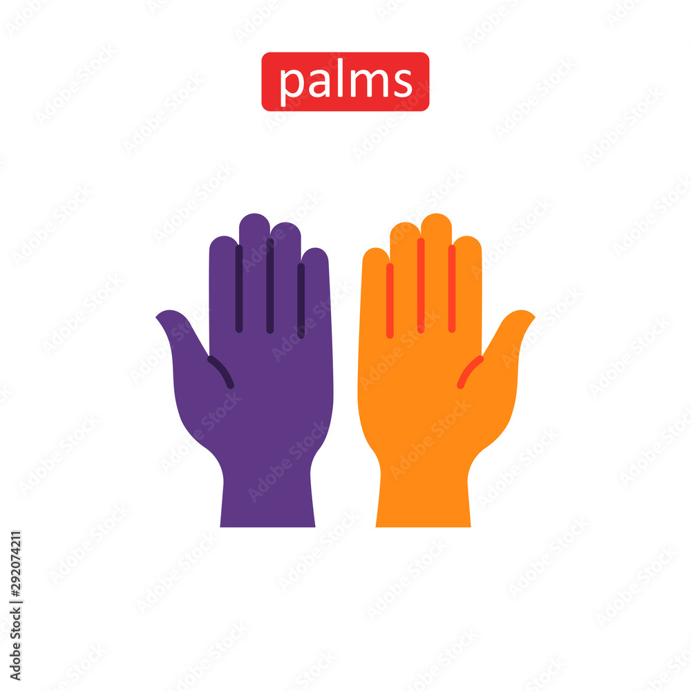 Open human palms icons set. Open human palms icons set.