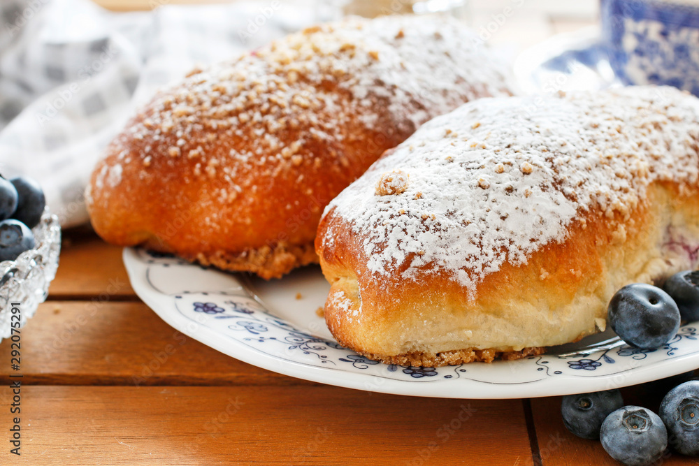 Traditional buns with blueberry filling. Traditional buns with blueberry filling.