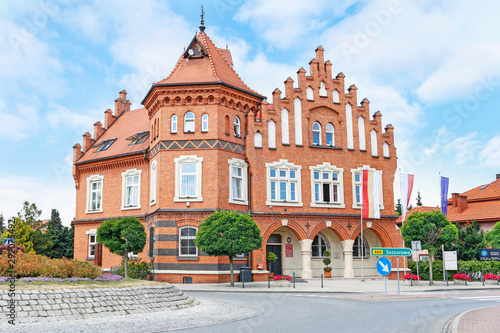 NIEPOLOMICE,POLAND - JULY 12, 2019: A historic brick building in which the town hall is located